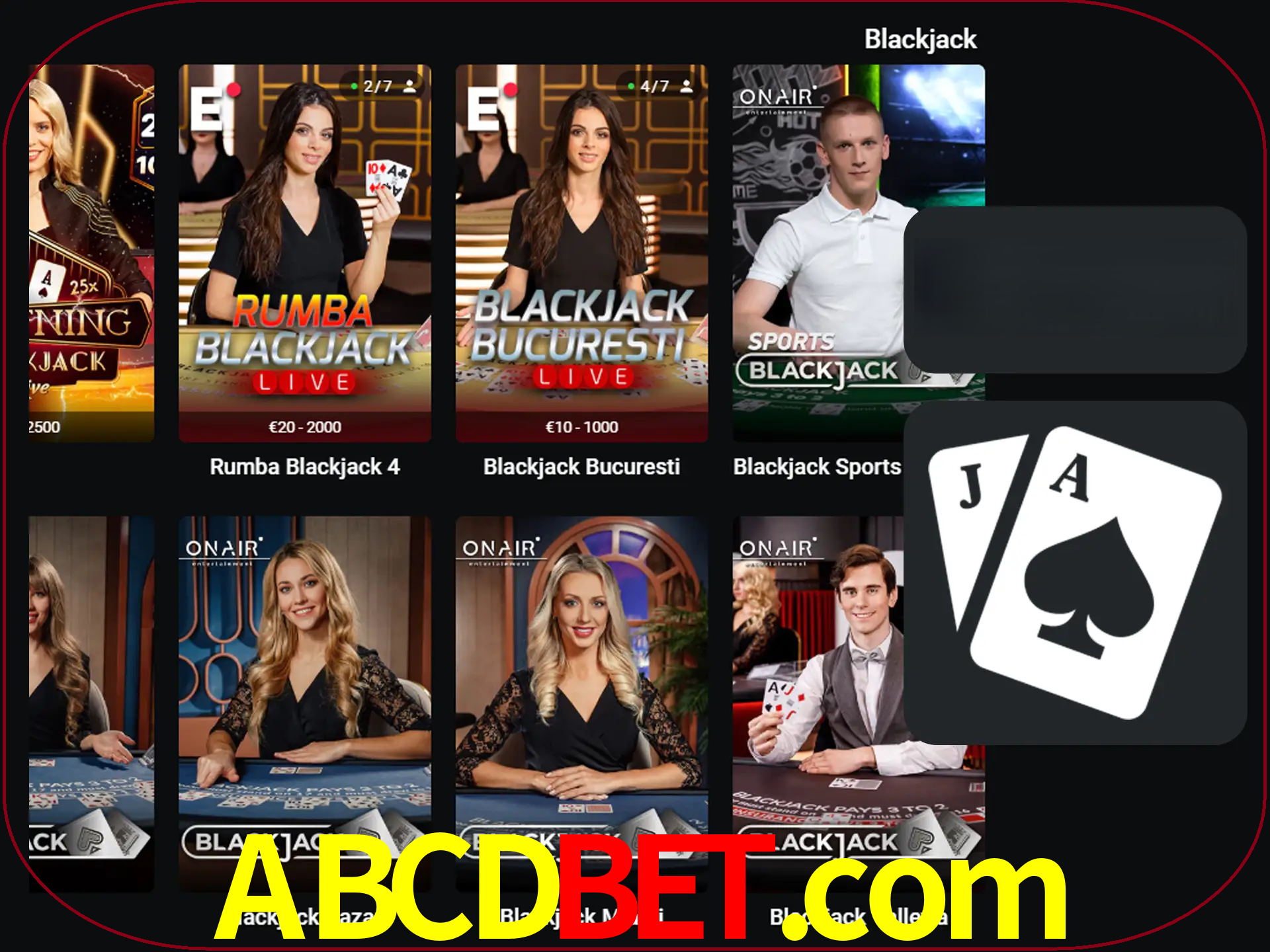 Escolha uma mesa completa de jogadores de blackjack.